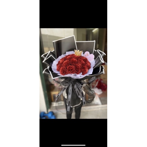 [Quà Valentine,SINH NHẬT]_ Bó hoa hồng nhũ 25 bông + vương miệng tặng kèm thiệp