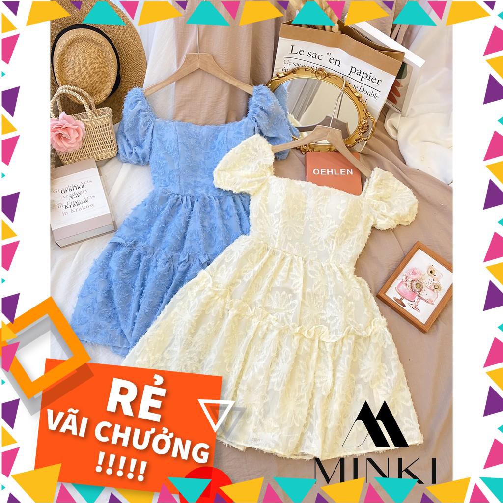 [SALE_SỐC_45%] VÁY ĐẸP HÈ 2021 - VÁY CỔ VUÔNG HỞ LƯNG - COTTON VỎ LÔNG VŨ - MÀU XANH -[THIẾT KẾ] [HOT] | BigBuy360 - bigbuy360.vn