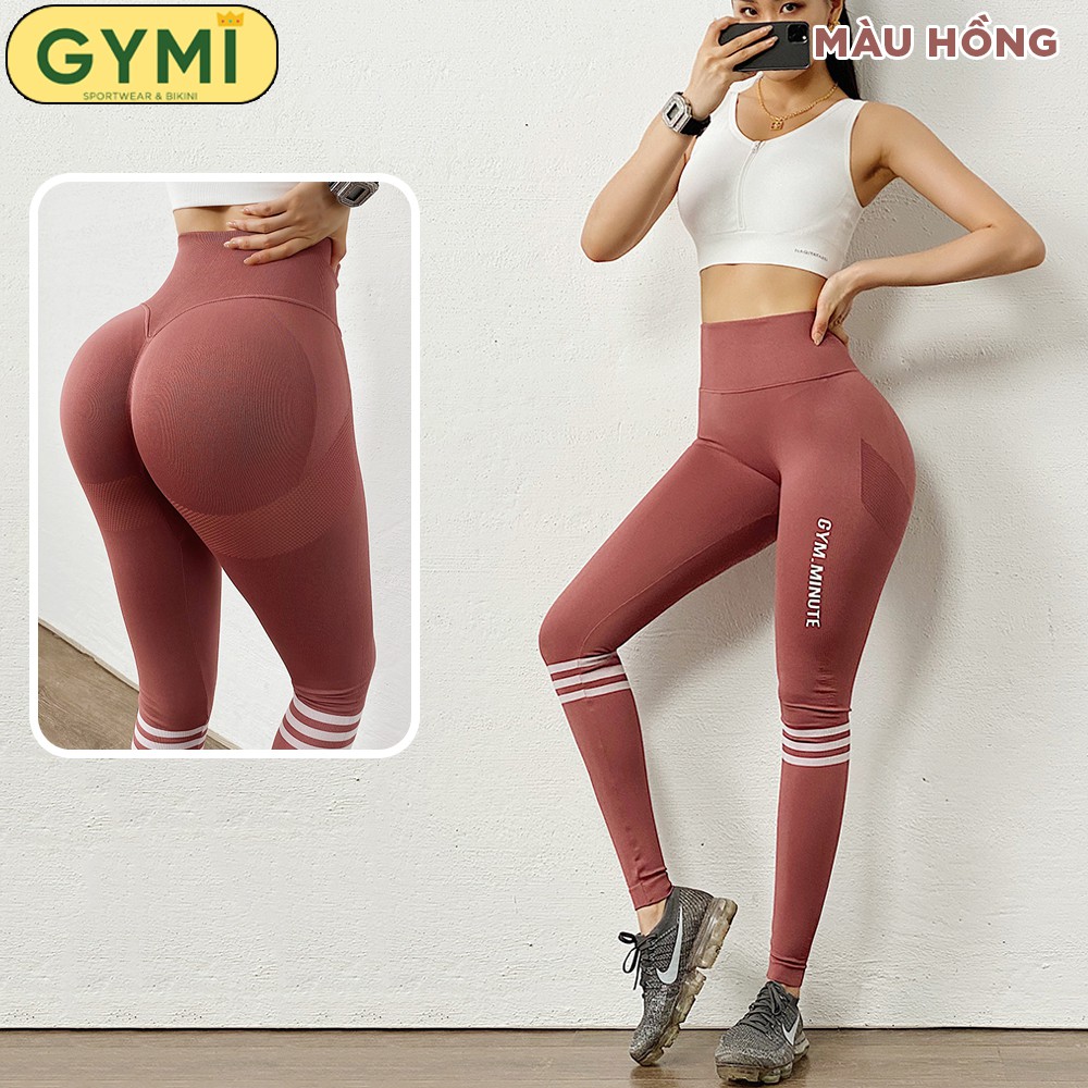 Quần tập gym yoga nữ chun mông Gym Minute QD16 dáng legging thể thao lưng cao nâng mông chân có viền trắng GYMI