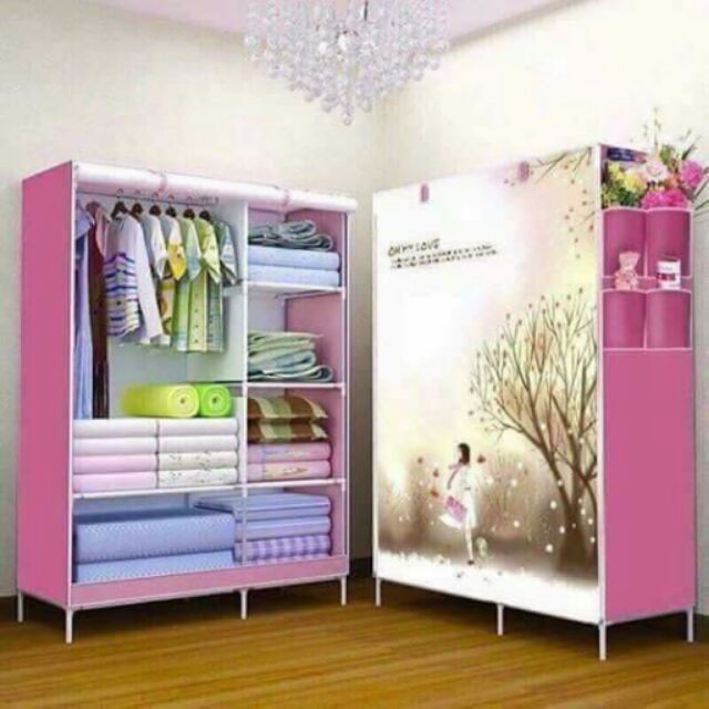 [GIÁ HẠ NHIỆT]  TỦ VẢI QUẦN ÁO 3D 2 BUỒNG 6 NGĂN LOẠI CAO CẤP