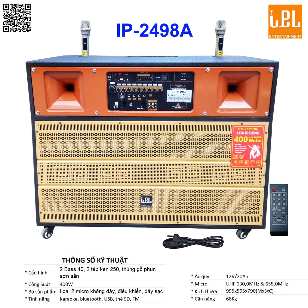 Loa kéo nằm IP-2498A 2 bass 40, 2 tép kèn 250 chất lượng cao