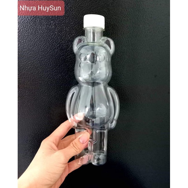 chai gấu đựng trà sữa cute nhìn rể thương 500ML phi30 kèm nắp đen nắp trắng đen