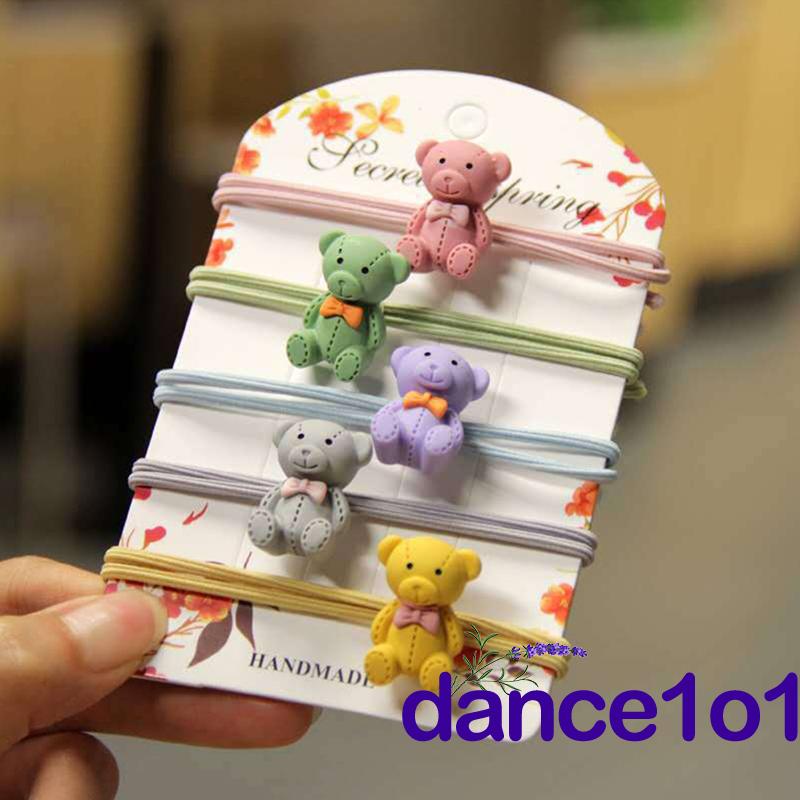 Dây cột tóc hình gấu hoạt hình màu trơn/tương phản xinh xắn dành cho bé gái