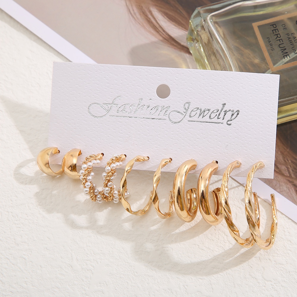 Set 5 Khuyên Tai Dạng Vòng Đính Hạt Ngọc Trai