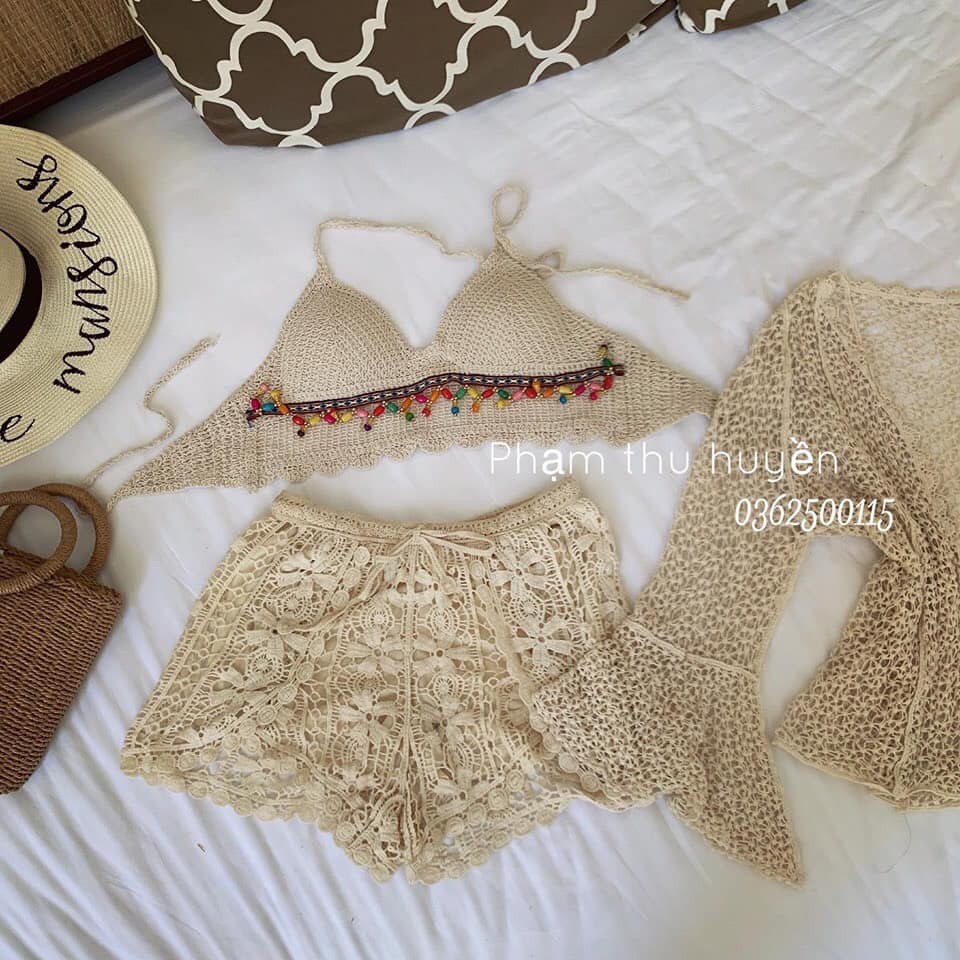 [ Mã FAMAYWA2 giảm 10K đơn 50K] Sét áo choàng quần ren+ áo bra viền thổ cẩm 2 màu - sét đi biển bán tách theo phân loại | BigBuy360 - bigbuy360.vn