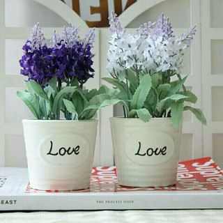 Combo 2 chậu hoa giả chữ LOVE  - hoa lavender