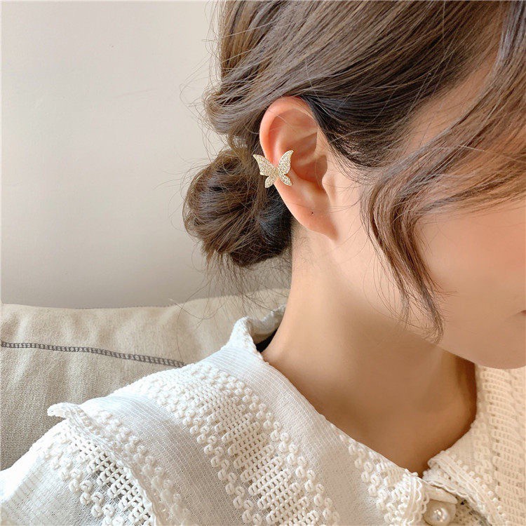 Khuyên Kẹp Vành Tai Không Xỏ Lỗ Hình Bướm Đính Kim Cương Toàn Diện Phong Cách Hàn Quốc Đơn Giản Và Đa Năng Dành Cho Bạn Nữ