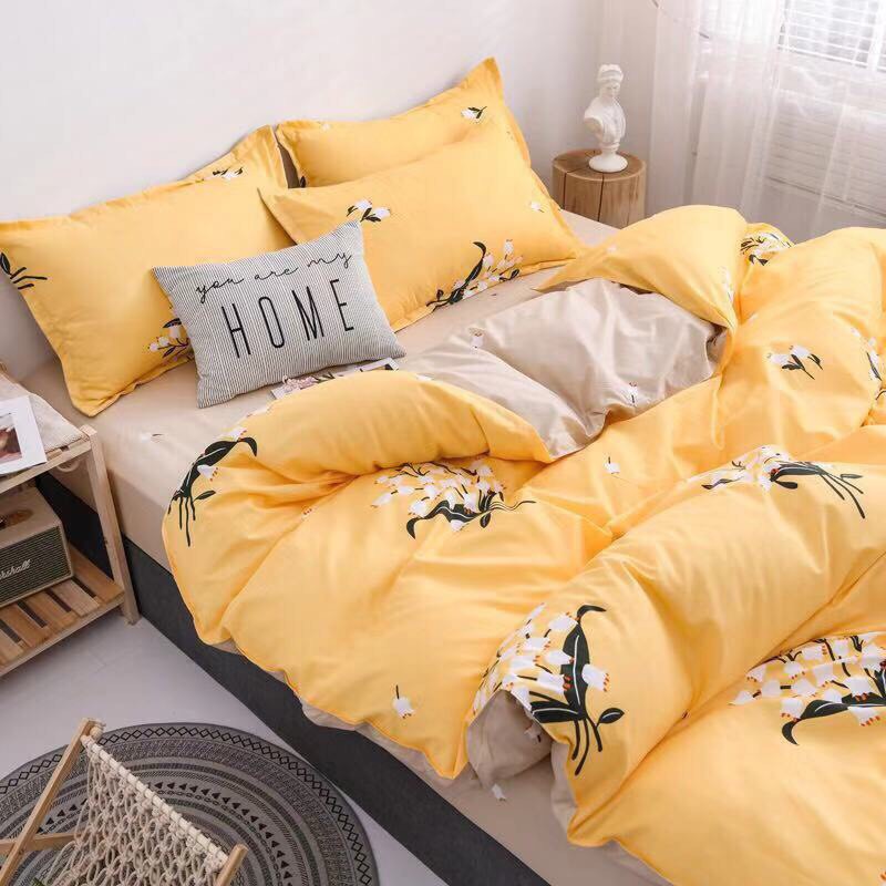 Bộ Chăn ga gối cotton poly Emmidecor - mẫu Bó Hoa vàng