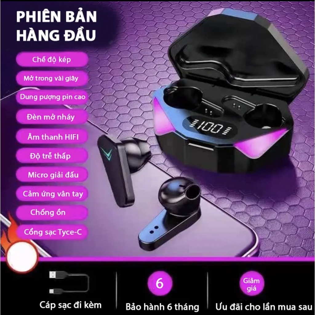 Tai nghe Bluetooth Gaming Không dây X15 TWS công nghệ Bluetooth 5.0 cảm biến chạm, không có độ trễ âm (Bản Quốc tế 2022)