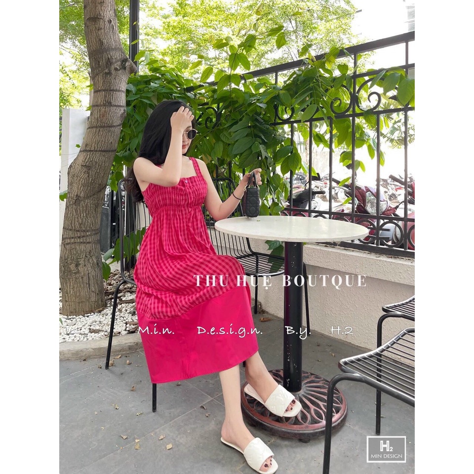 Váy 2 dây kẻ caro, váy xuông dáng dài