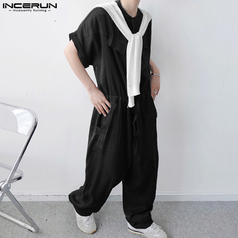 Áo liền quần INCERUN ngắn tay màu trơn thời trang mùa hè cho nam