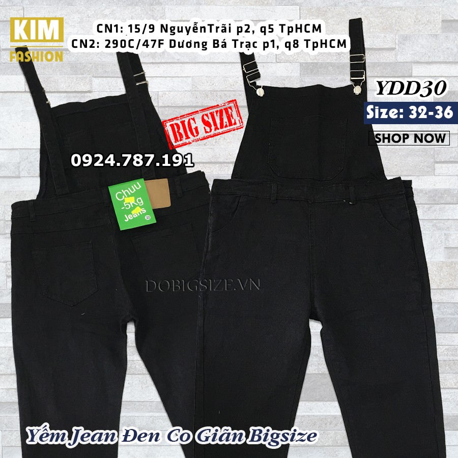 Quần yếm Jean Đen Dài Bigsize Co Giãn YDD30 size 32-36