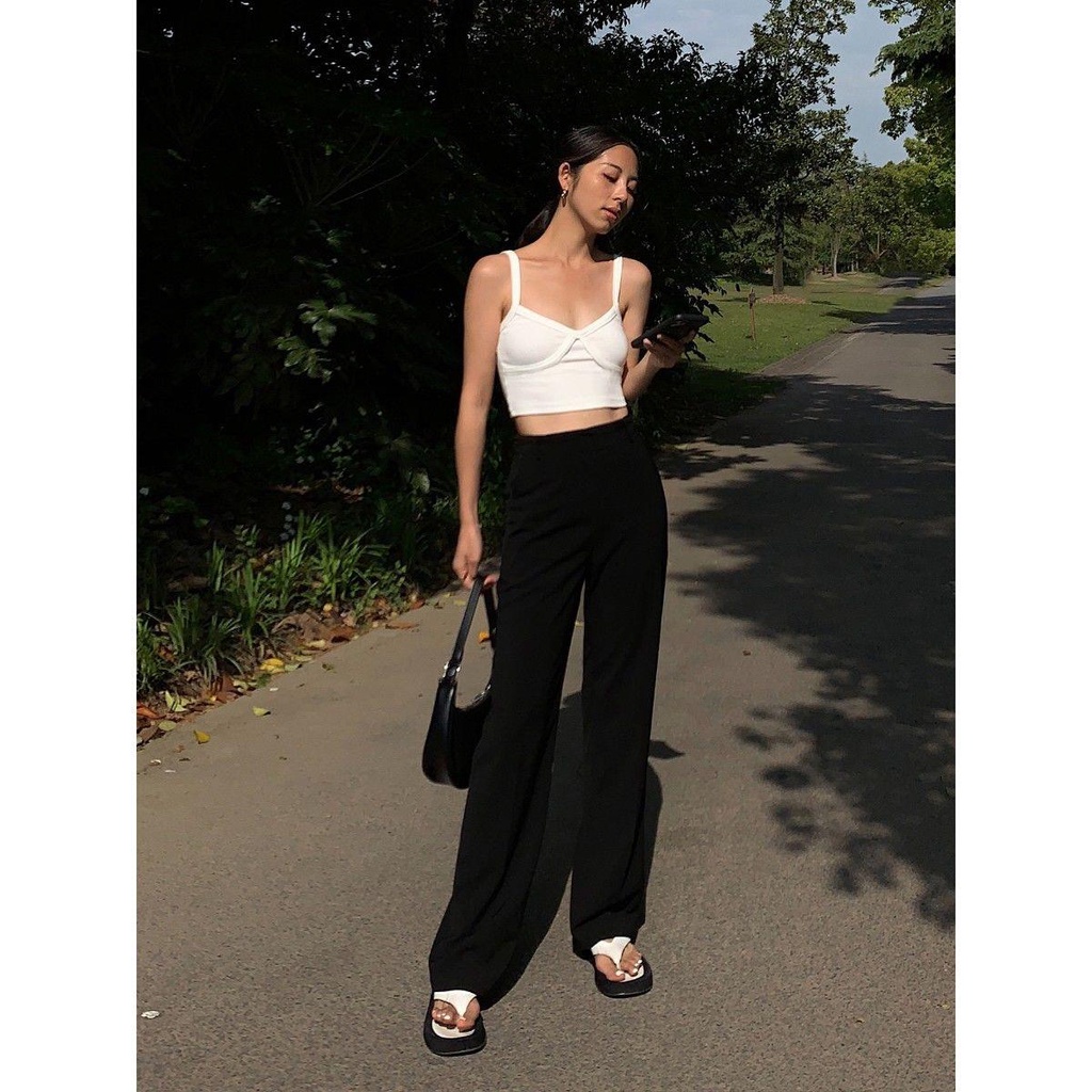 Áo Hai Dây Ngắn Màu Đen Thời Trang Mùa Hè 2022 Cho Nữ