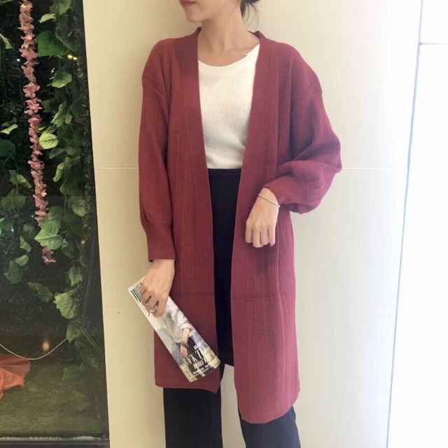 Áo khoác len gân dài tay phồng cao cấp | BigBuy360 - bigbuy360.vn