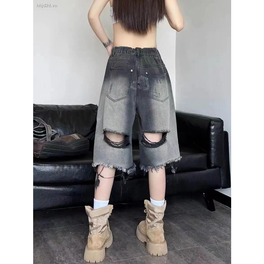 Quần short denim phối rách màu gradient phong cách đường phố cá tính thời trang W3