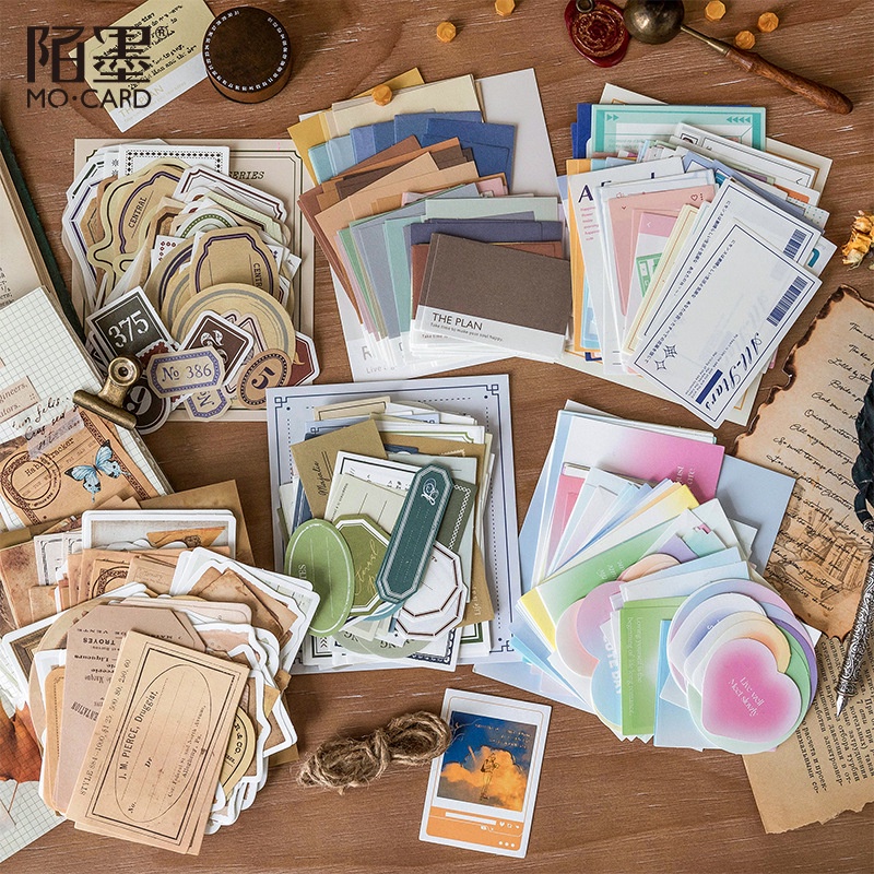 Set 100 Miếng Giấy Nhãn Ghi Chú Trang Trí Sổ Tay Phong Cách Cổ Điển