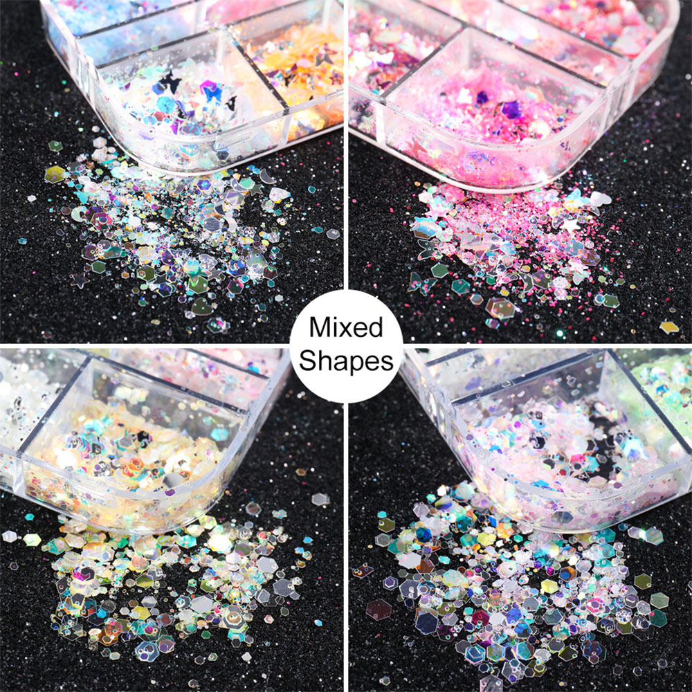 [Hàng mới về] Hộp 12 Ngăn Kim Tuyến 3D Trang Trí Móng Tay