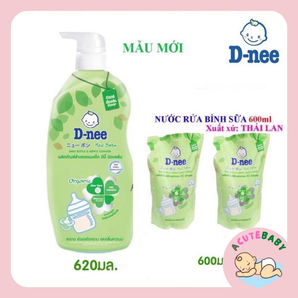 Nước rửa bình sữa Dnee Organic 600ml dạng túi Thái Lan an toàn cho bé