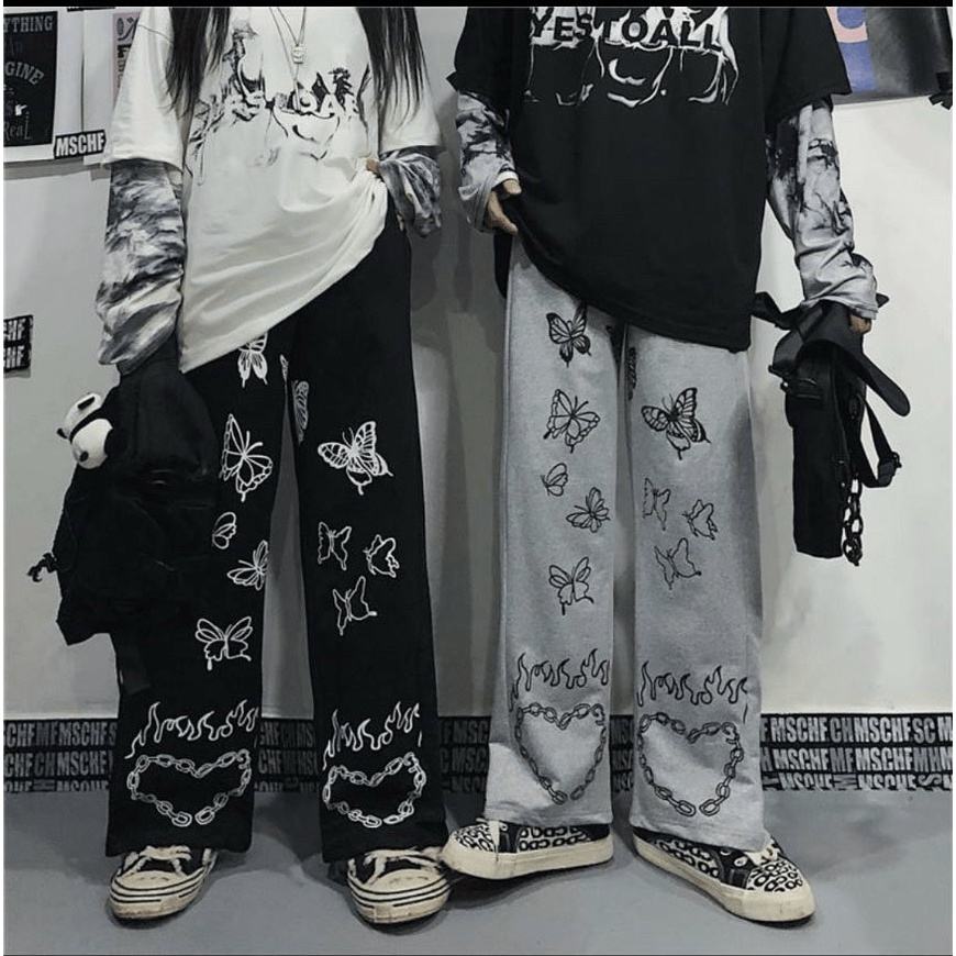 Quần Ống Rộng Nam Nữ In Bướm và Trái Tim, Chất Nỉ Mềm Mát Form Rộng Mặc Thoải Mái [NEW UNISEX]