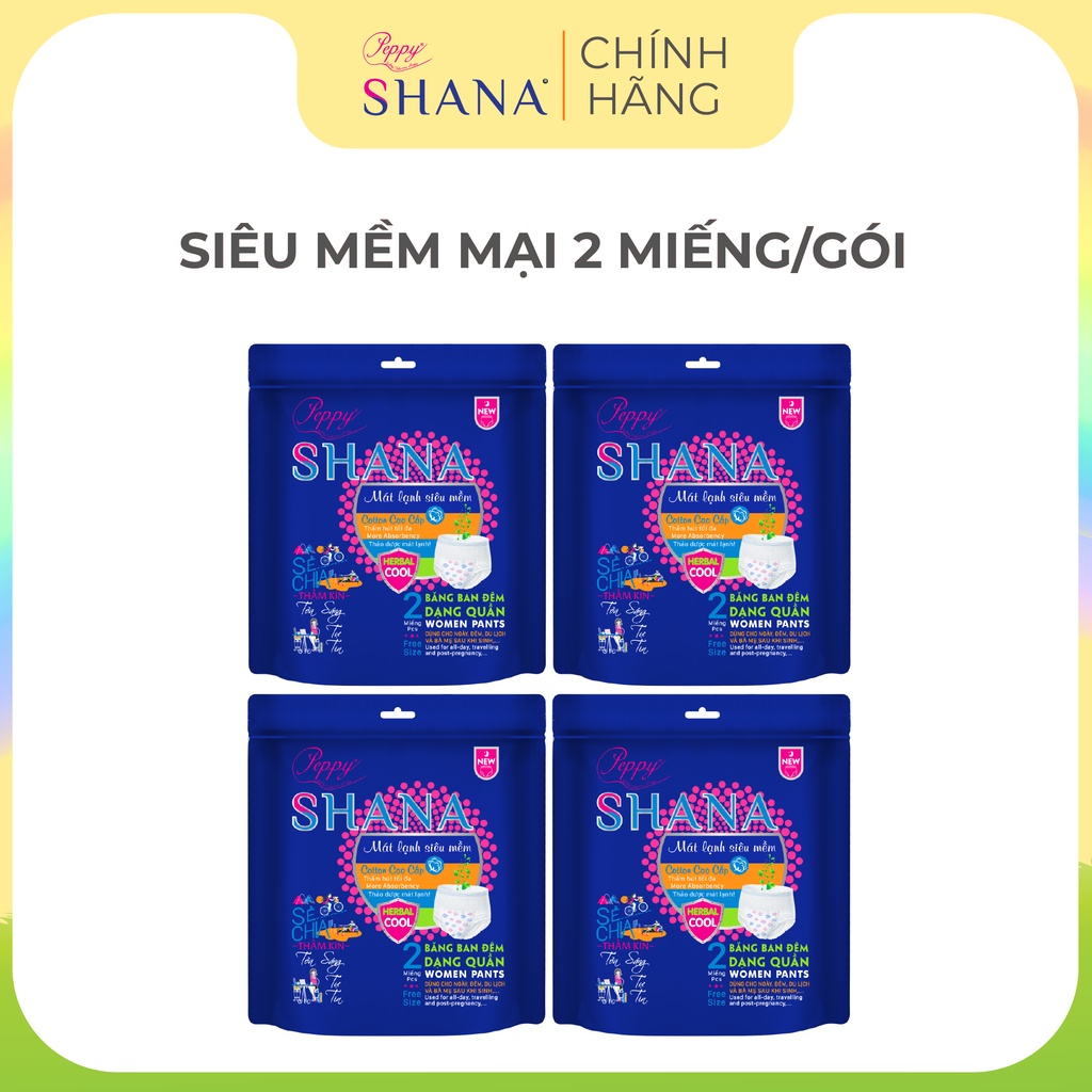 Bộ 4 gói Băng vệ sinh dạng quần SHANA tiện lợi, mềm mại 2 chiếc/gói