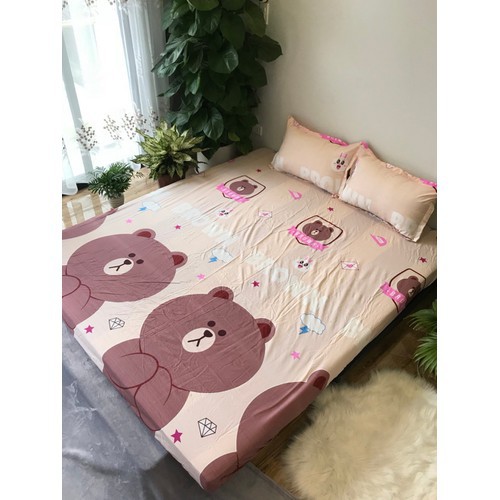 Bộ Ga Gối Cotton Poly Mẫu GẤU Nấu Brown Cute