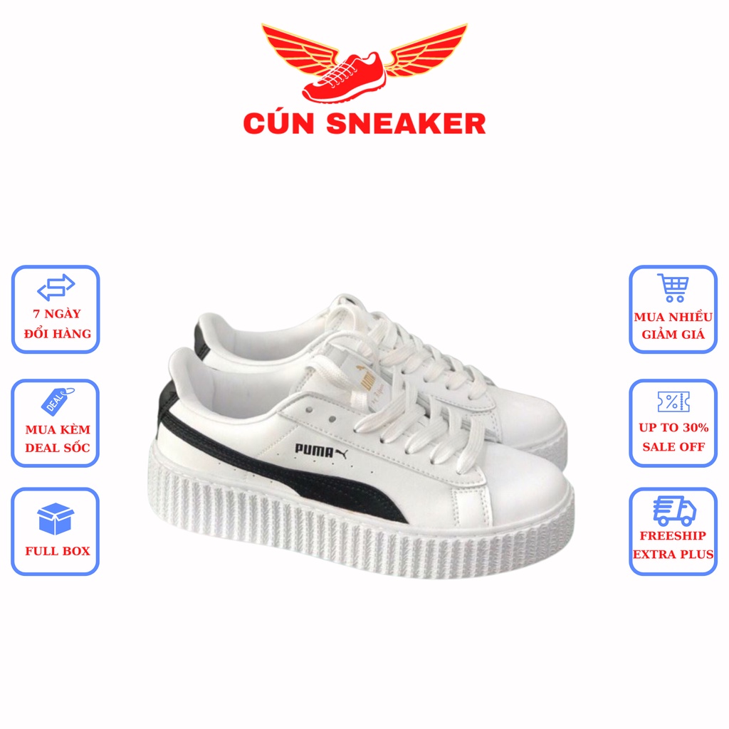 Giày Thể Thao Nữ Độn Đế Tăng Chiều Cao 🌸 Giày 𝗣𝘂𝗺𝗮 Nữ Màu Trắng Sọc Đen Hàng 11 Full Bill Box