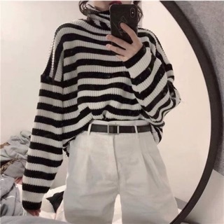 Áo len cổ lọ kẻ ngang Basic