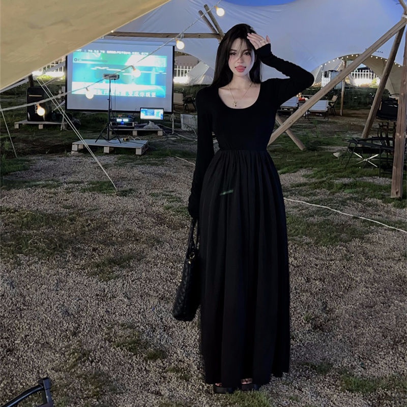 Đầm COZOK dài tay cổ tròn phong cách cổ điển thời trang cho nữ