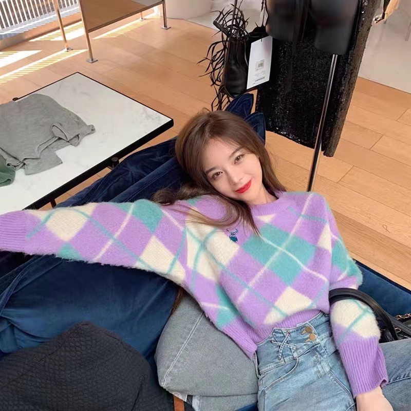 Áo sweater SUXI dệt kim dáng rộng thiết kế mới thời trang mùa thu dành cho nữ