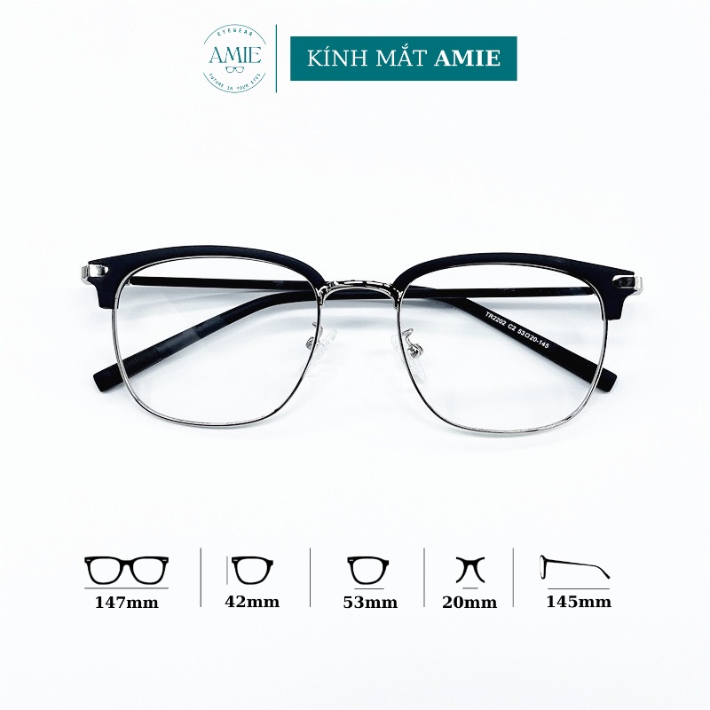 Mắt kính cận vuông AMIE Eyewear gọng kính kim loại nam đơn giản thời trang 2202