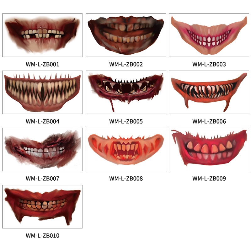 Hình Xăm Dán Miệng To Phong Cách Halloween 70X130Mm