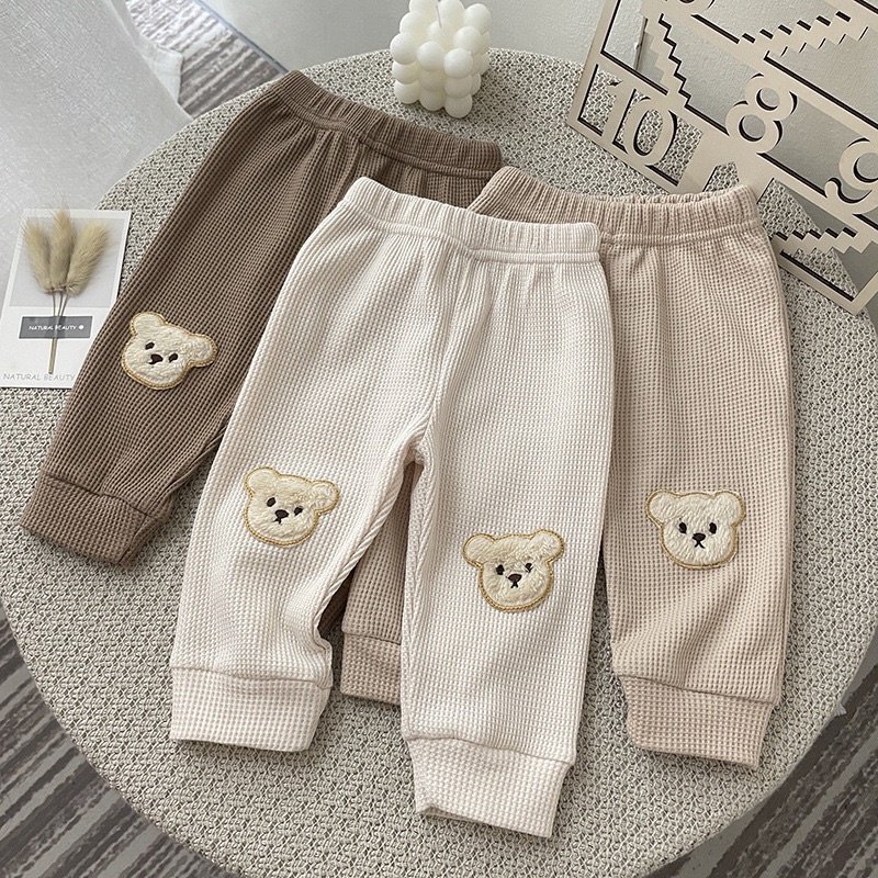 Quần dài nỉ em bé thêu hình gấu tiny&pure