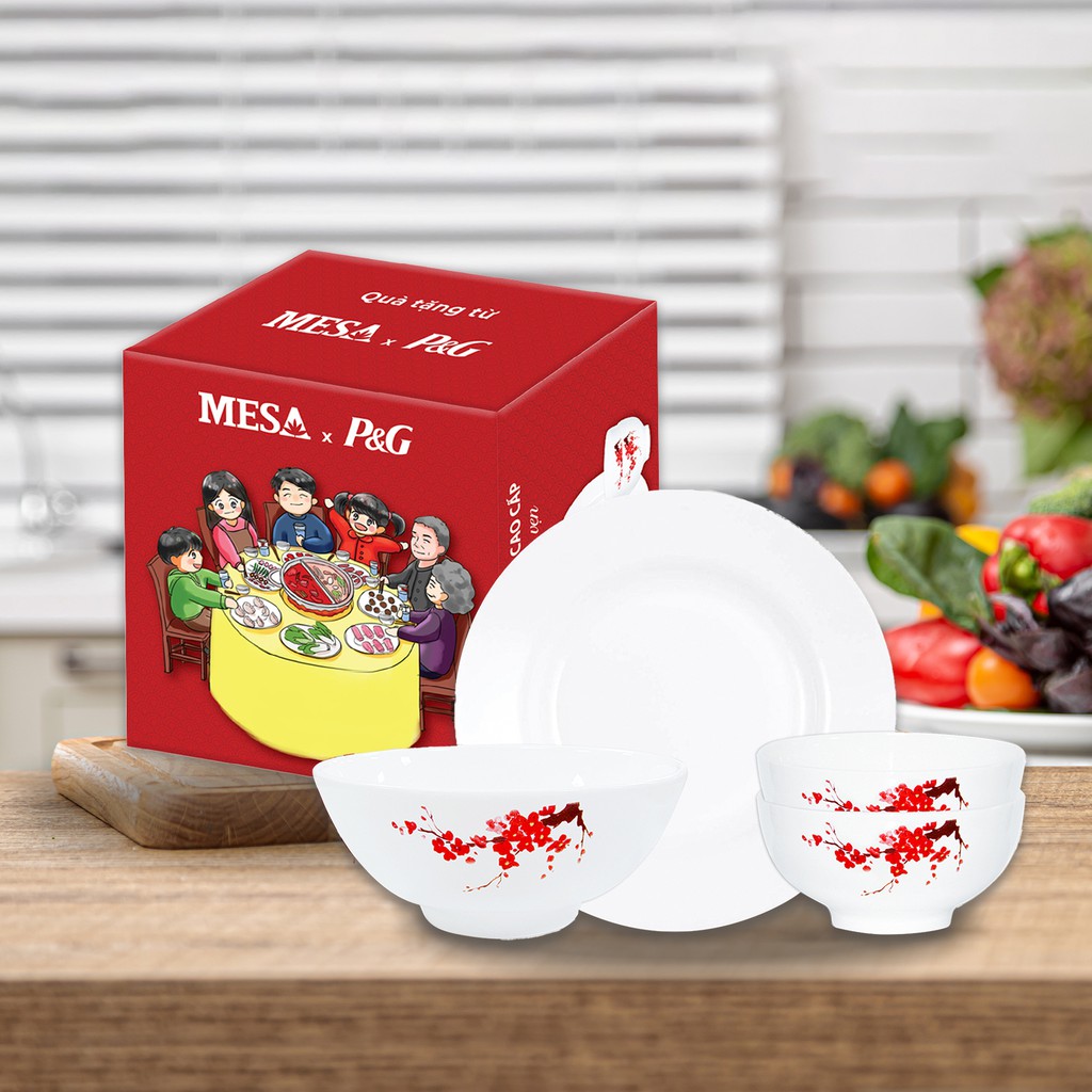 [HC GIFT] Bộ Bàn Ăn 4 Món Cao Cấp Gốm Tráng Men Mesa x P&amp;G