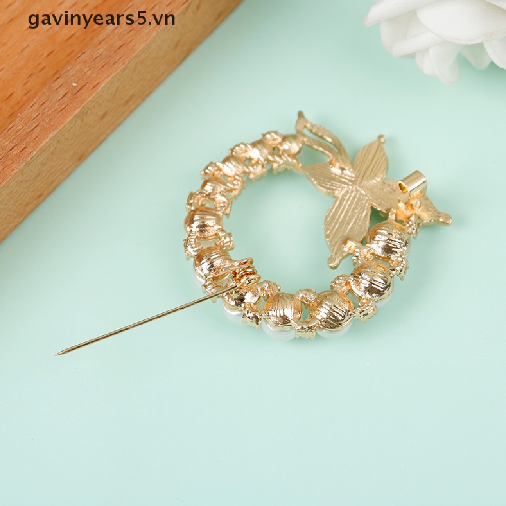 [gavin] Ghim Cài Áo Hình Bươm Bướm Đính Kim Cương Giả &amp; Ngọc Trai Cho Nữ