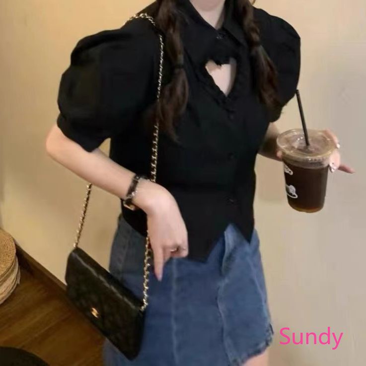 Áo Sơ Mi Cổ Bẻ Phối Ren Họa Tiết Trái Tim Ngọt Ngào Thời Trang Mùa Hè Cho Nữ