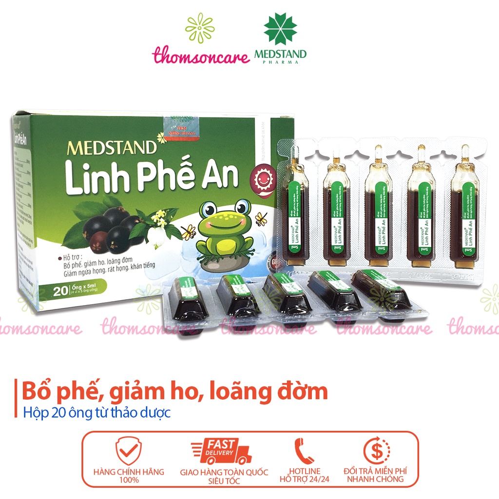 Siro ho thảo dược Linh Phế An bổ phế giảm ho loãng đờm cho trẻ do thay đổi thời tiết, đau họng Hộp 20 ống