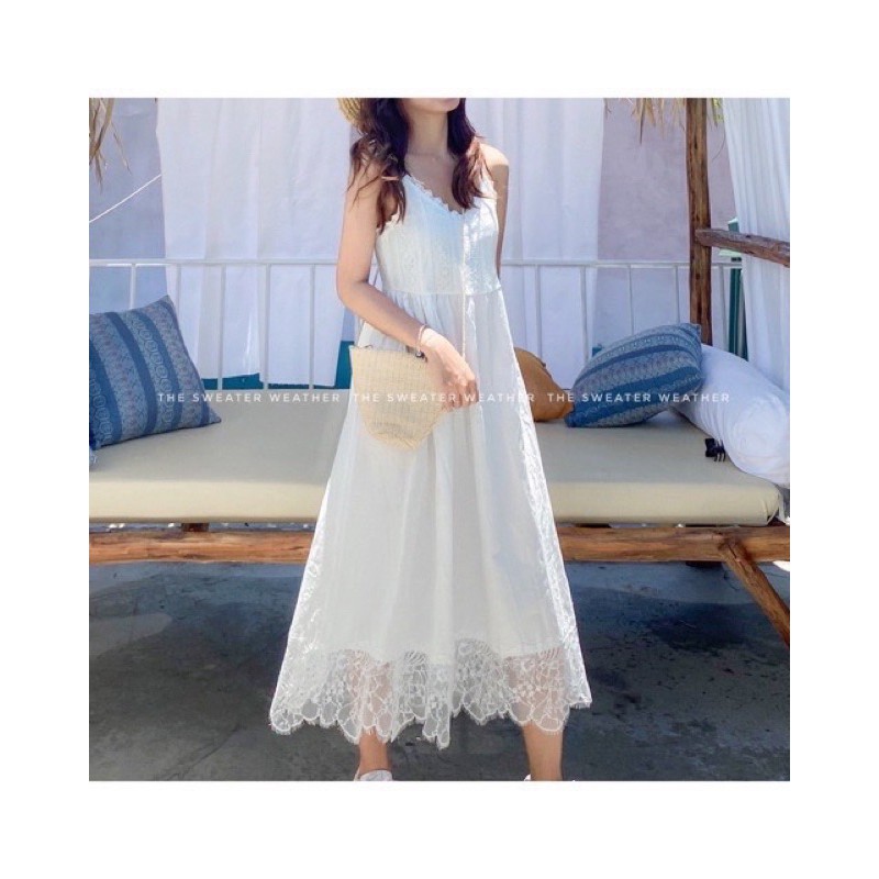 [Ảnh thật/Video]Đầm hai dây dáng babydoll NEW LACE DRESS Váy hai dây hoa ren vintage