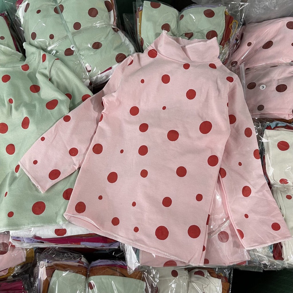 Áo giữ nhiệt len tăm chấm bi cổ 3 phân cho bé từ 8-20kg