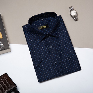 Áo Sơ Mi Nam Công Sở Trung Niên Anton Somianton Tím Than Ngắn Tay Vải Cotton Họa Tiết Vuông Xanh – X809
