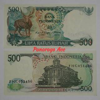 Image of (GRESS) Uang kuno rp 500 rusa 500 kijang 500 menjangan tahun 1988 500 rupiah rusa uang kuno rp.500