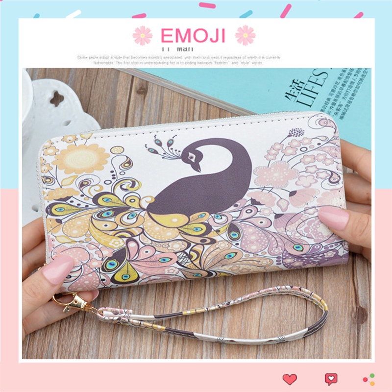 Ví bóp nữ dáng dài cầm tay họa tiết con công màu sắc đẹp mắt phong cách Hàn Quốc dáng basic sức chứa lớn cực đẹp VD003