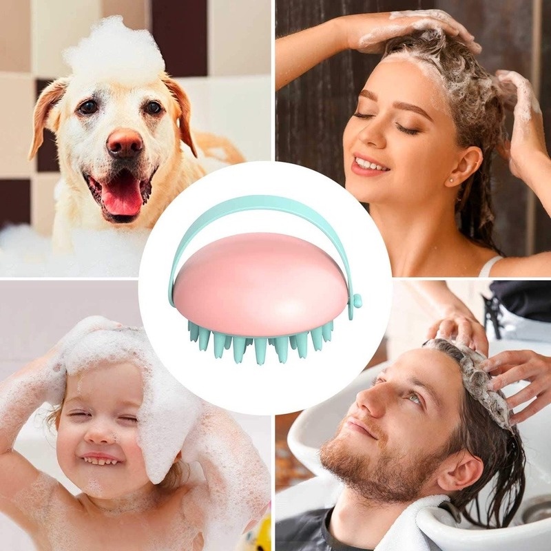 Bàn chải gội đầu massage da đầu bằng silicone chống gàu an toàn tiện dụng