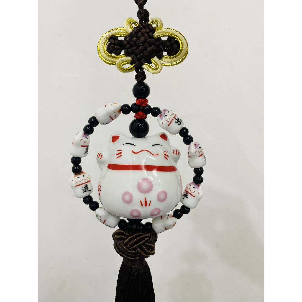 (HÀNG ĐẸP) Khánh trang trí treo xe ô tô - Mèo maneki neko, may mắn, bình an, CHIÊU TÀI LỘC