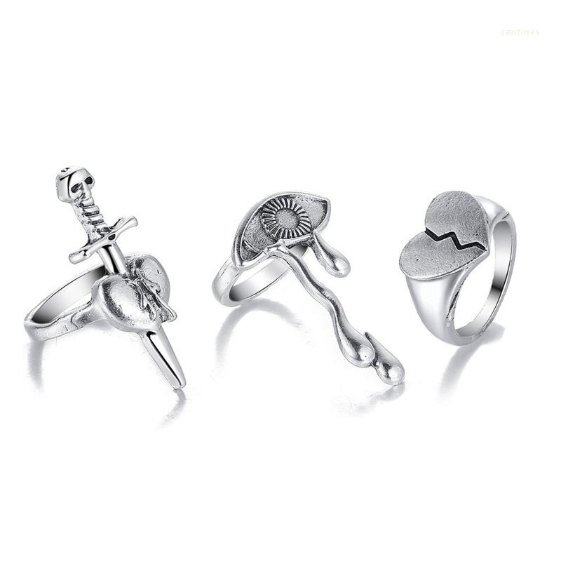 Bộ Nhẫn Y2K Đeo Khớp Ngón Tay Hình Mặt Trăng Bằng Hợp Kim Màu Bạc Thời Trang Cho Nữ