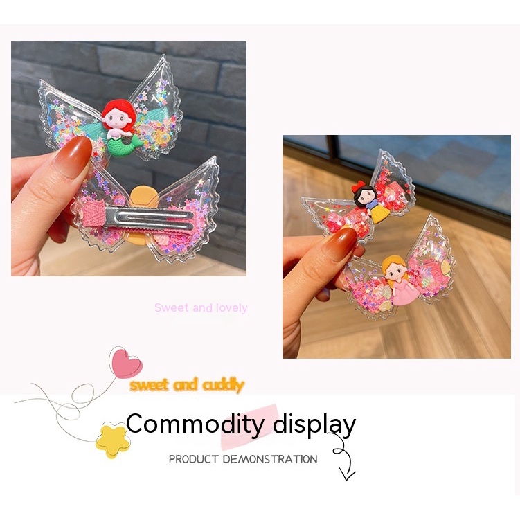 Kẹp Tóc Hình Đôi Cánh Thiên Thần Hoạt Hình Phối Kim Tuyến Xinh Xắn Phong Cách Mới Cho Bé Gái