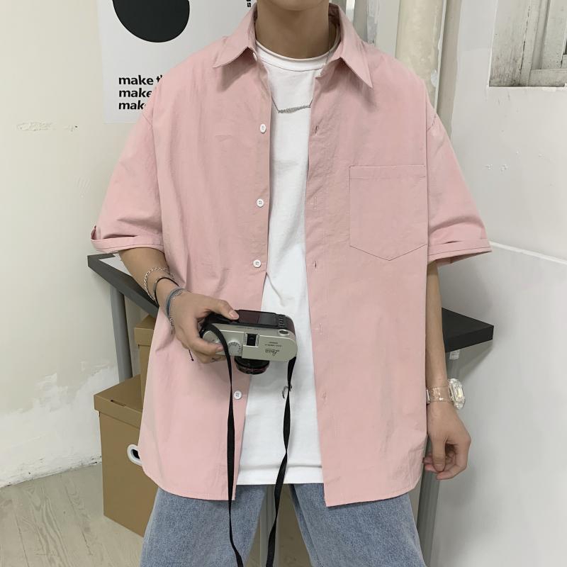 Áo sơ mi nam tay lỡ dáng rộng màu trơn kiểu đơn giản thời trang