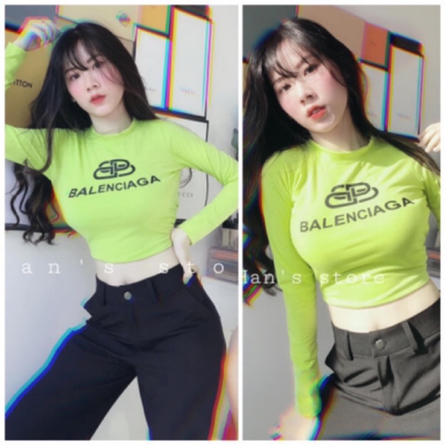 Áo croptop tay dài in siêu hot nhiều màu Freesize dưới 52kg kg - Carotshop