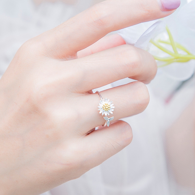 Nhẫn bạc hình bông hoa hướng dương tinh tế dành cho nữ