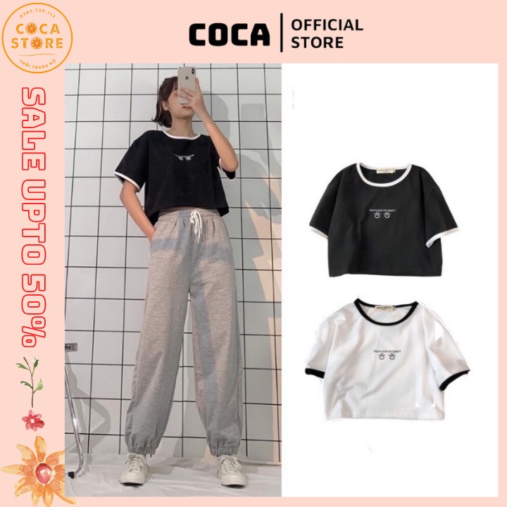 Áo croptop nữ tay ngắn thêu chữ You're just my type cao cấp dưới 60kg COCA 112