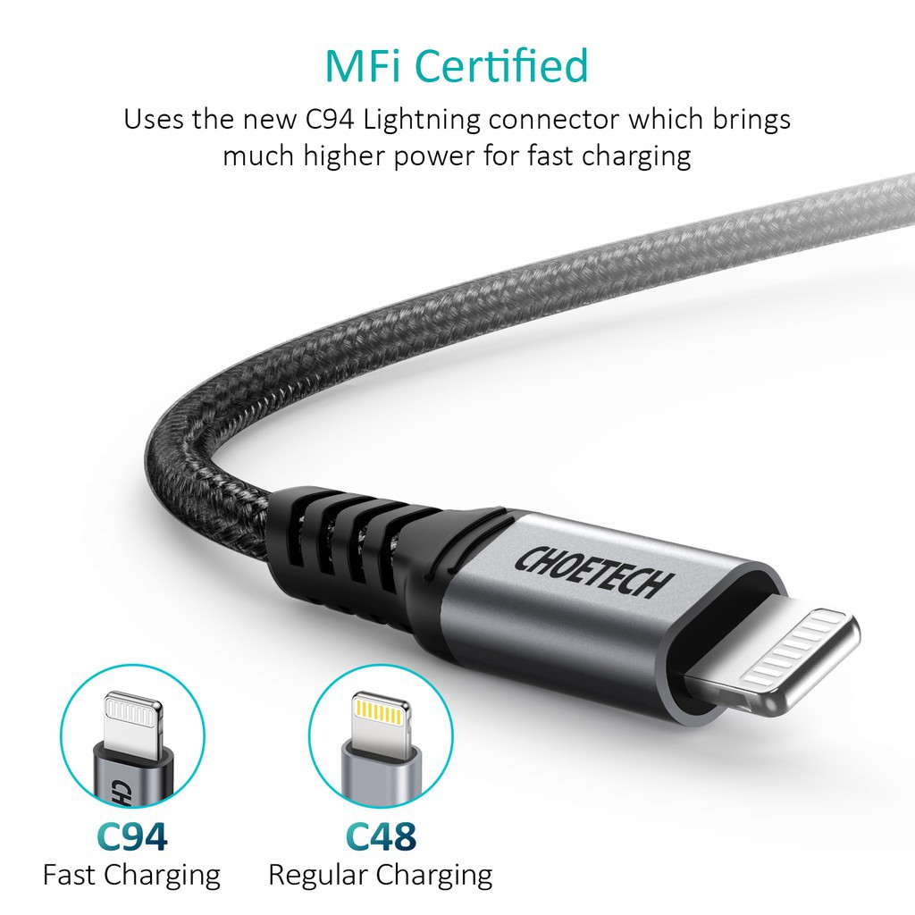 Dây Cáp Sạc Type C To Lightning CHOETECH IP0039 MFI C94 Dài 1.2M Sạc Nhanh iPhone 12, IP13, IP14, iPad - Hàng Chính Hãng